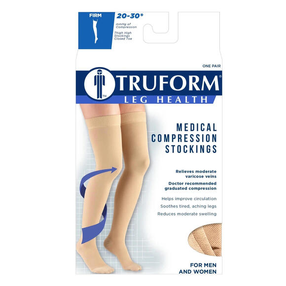 Truform 20-30 mmHg Compression Stockings Men Women Thigh High X-LRG Beige, - Picture 1 of 1